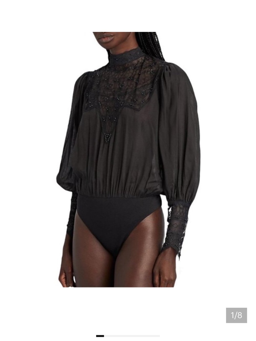 Retrofete Black Lace Yoke Puff Sleeve Bodysuit